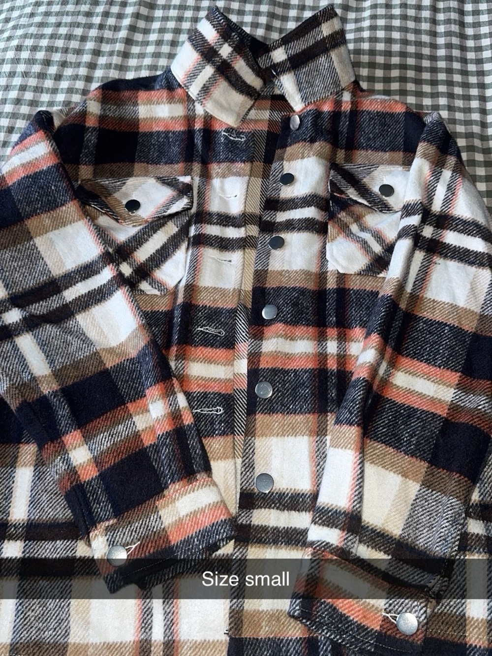 Plaid Button-Front Shacket in Cream, Black & Tan